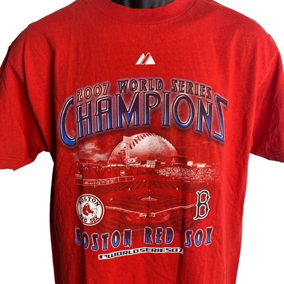 World Series 2007 Boston Red Sox T Shirt M Red Crewneck Baseball Short Sleeve - Picture 2 of 7